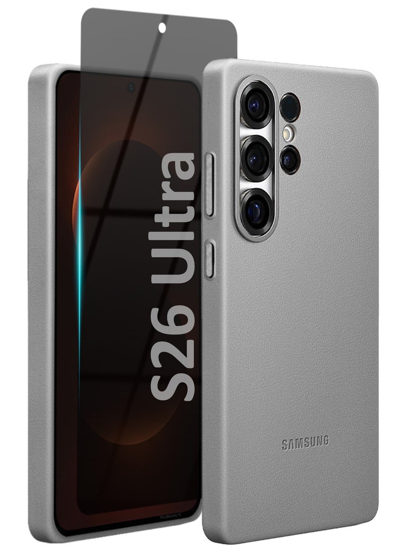 CATANES 2 Pack Leather Case for Samsung Galaxy S26 Ultra, One Case with One Privacy Glass ,  Leather Back Cover, Shockproof Protective Shell, Elegant Matte Finish- Grey Titanium - Image 1